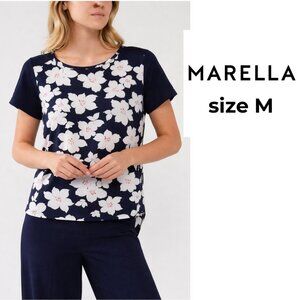 MARELLA EMME Navy Short Sleeve Tee with White Floral Print